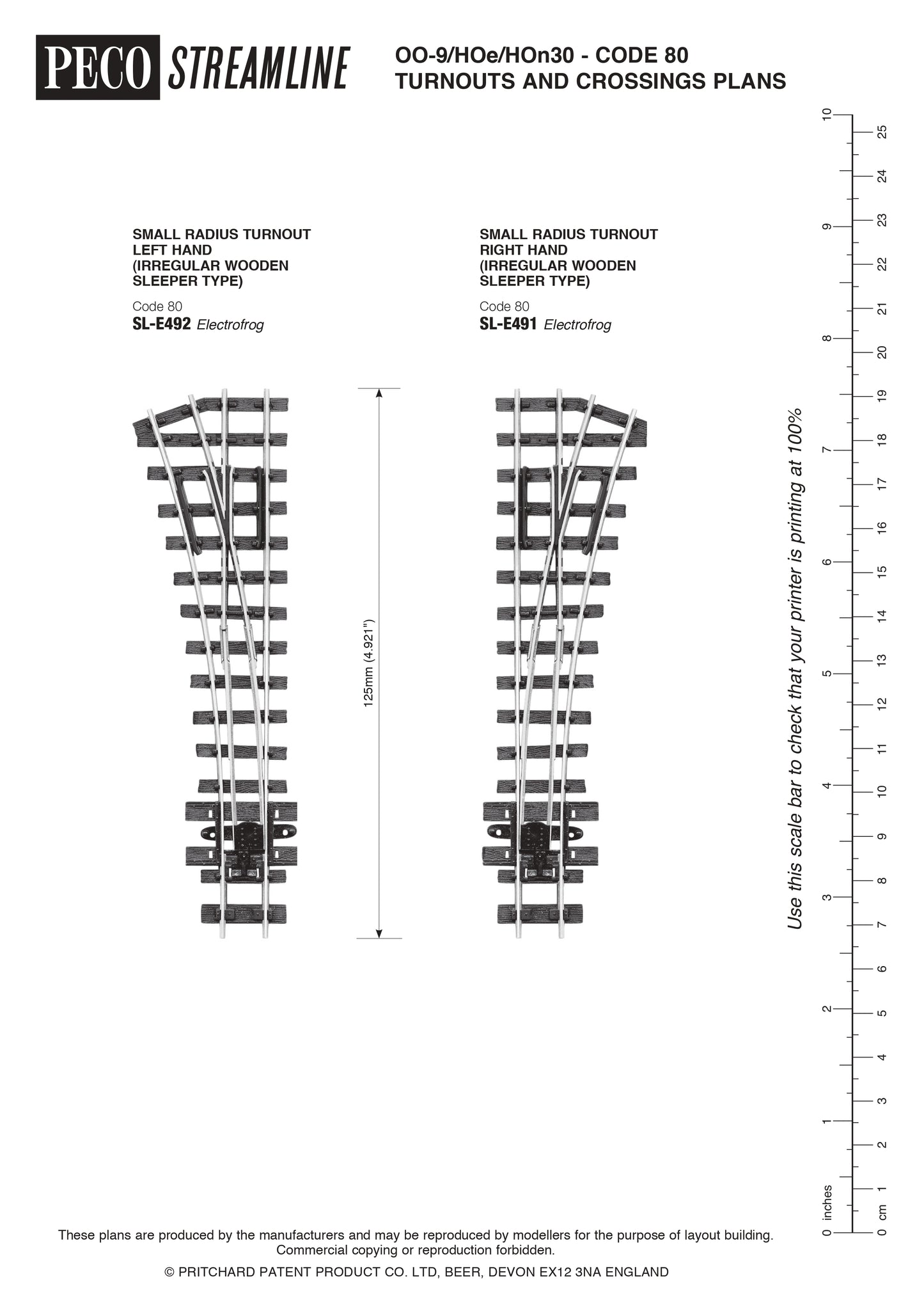 PECO SL-E491 turnout (irregular sleepers), small radius, right-hand